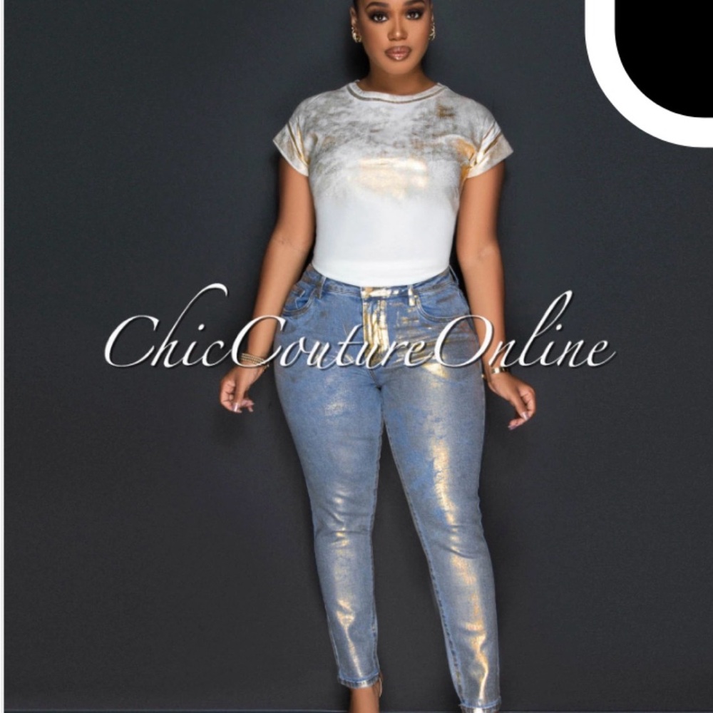 Combs Light Denim Gold Foil Skinny Jeans